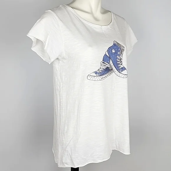 For The Republic Women's White Tee Shirt High Top Blue Rhinestone Sneaker Size S - Picture 4 of 15